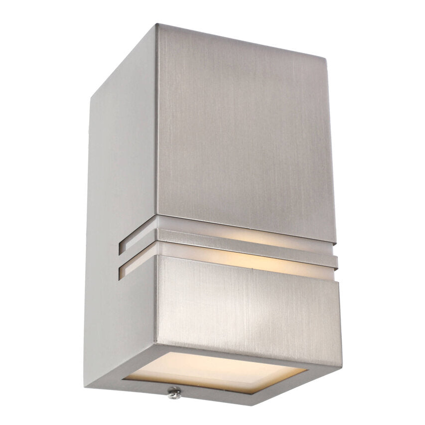 Seitenansicht leuchtende Außenwandleuchte modern Silber