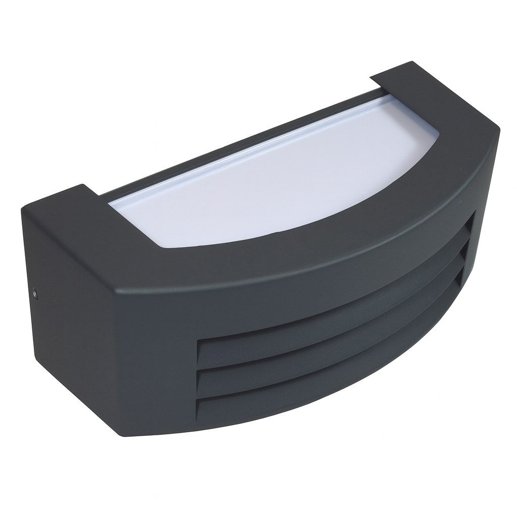 Moderne Außenwandleuchte mit E27-Fassung in anthrazitfarbener Ausführung und horizontalen Lamellen