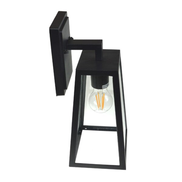 Schwarze Außenwandleuchte mit sichtbarer Glühbirne