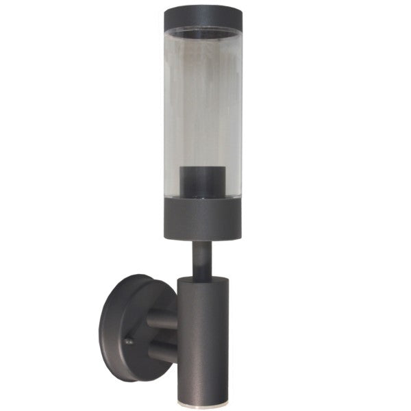 Anthrazitfarbene Wandleuchte für außen mit E27-Fassung – ohne eingesetzte Glühbirne