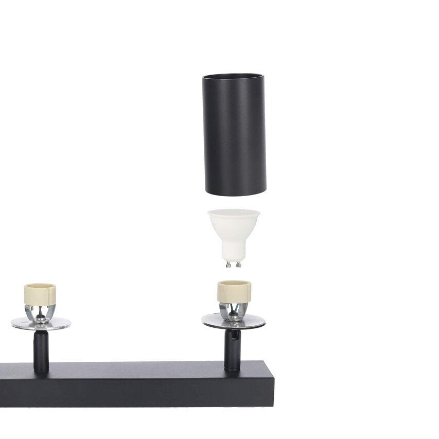 Detaillierte Ansicht des Lichtspotsaufbaus der schwarzen modernen Deckenleuchte