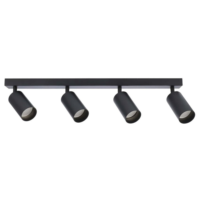 Gesamtansicht des schwarzen Deckenstrahlers mit 4 Lichtspots