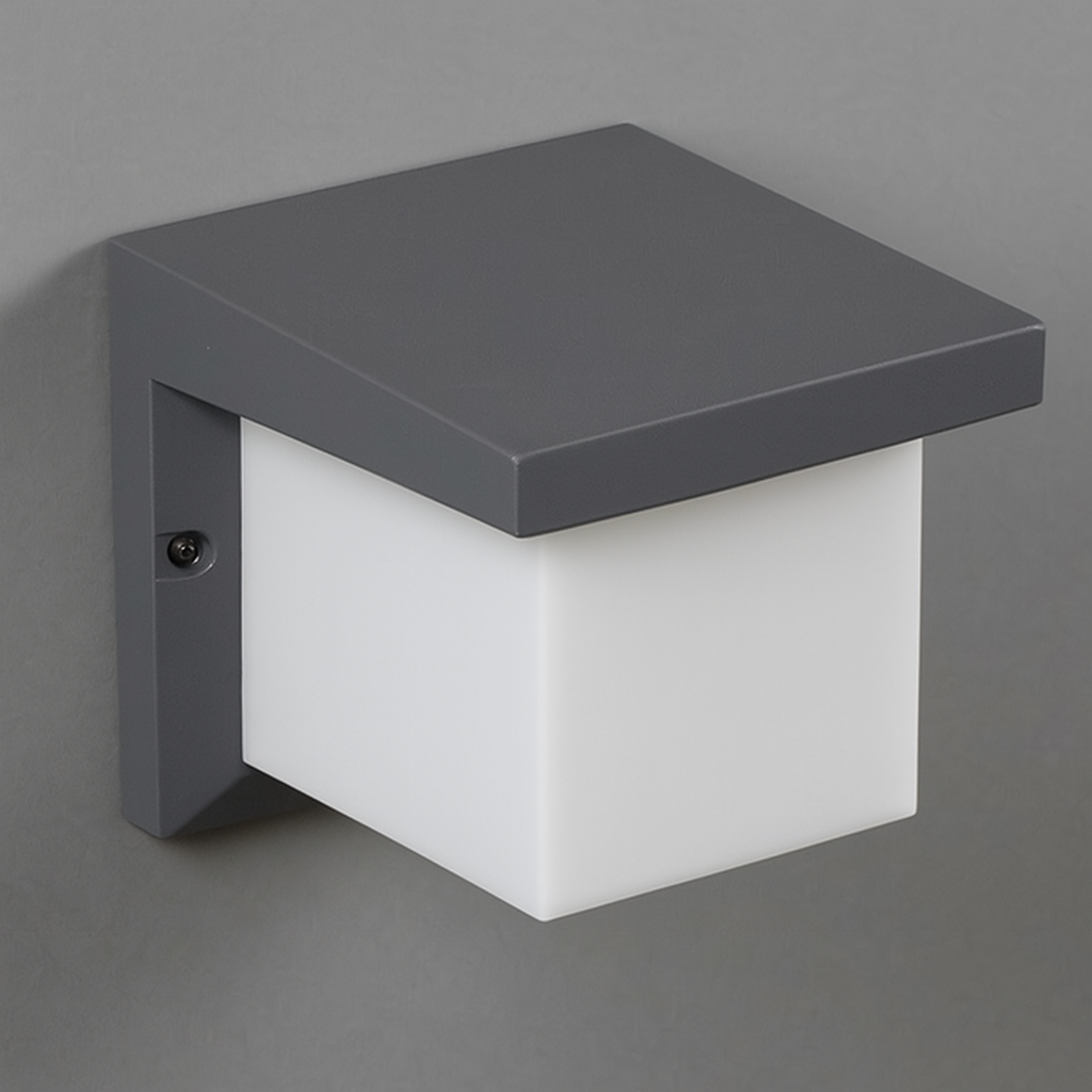 Fassadenleuchte in Grau mit Opalglas modern und minimalistisch
