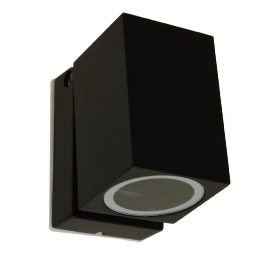 Schwarze Außenwandleuchte mit klarer Lichtaustrittsfläche, geeignet für GU10-Leuchtmittel