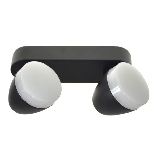 Schwarze Außenwandleuchte mit zwei runden Lichtquellen