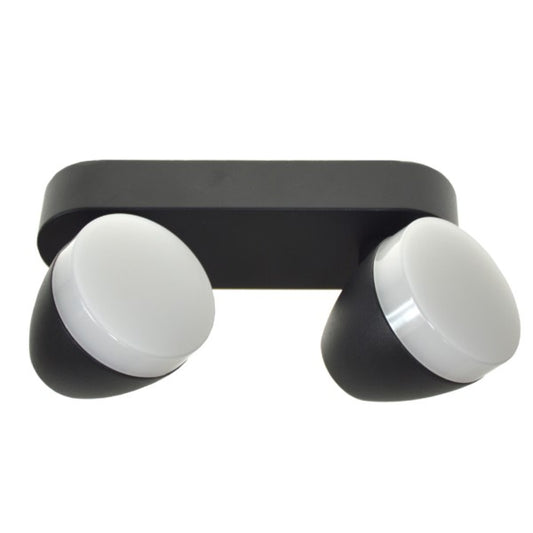 Schwarze Außenwandleuchte mit zwei runden Lichtquellen