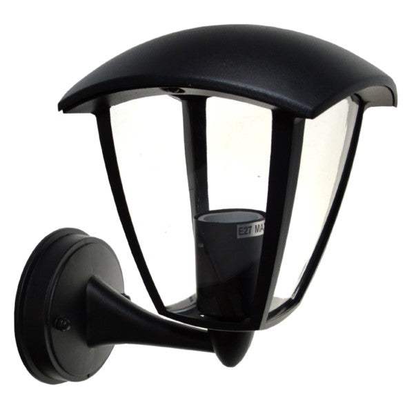 Detailaufnahme einer schwarzen Außenwandleuchte ohne eingesetztes Leuchtmittel, modernes Design