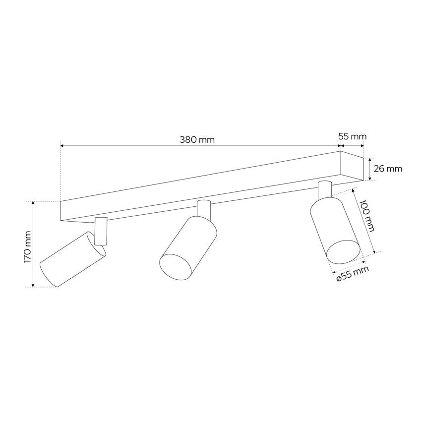 Detaillierte Zeichnungen der Maße in mm der schwarzen Deckenleuchte