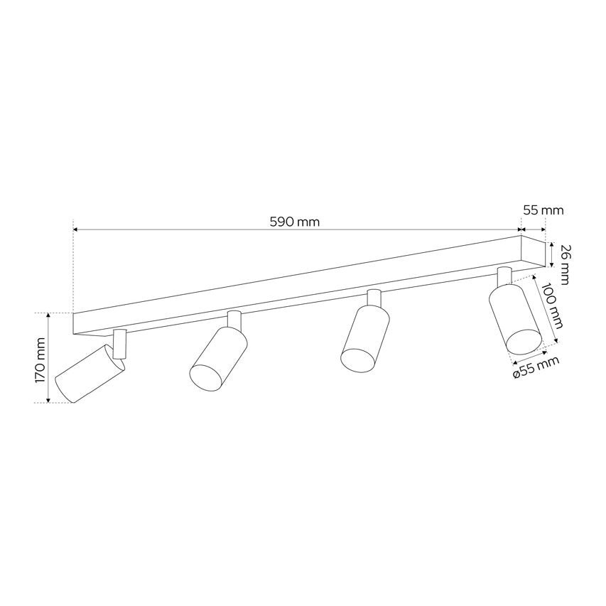 Maßzeichnung in mm der Deckenbeleuchtung