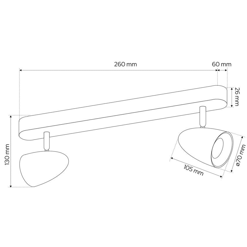 Technische Zeichnung der dreiflammigen Deckenleuchte mit genauen Maßangaben