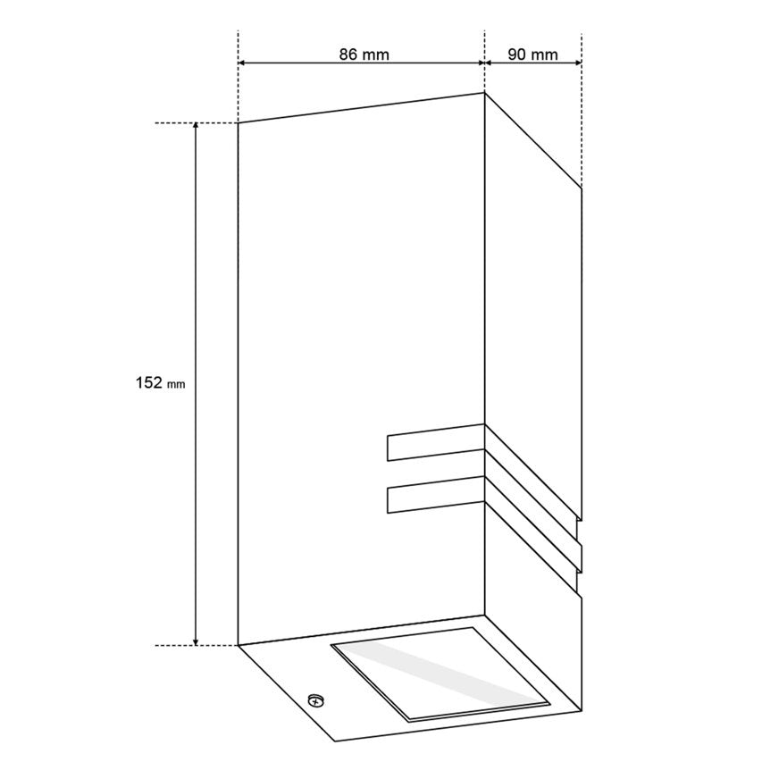 Detaillierte Skizze mit Maßangaben in mm der Wandleuchte