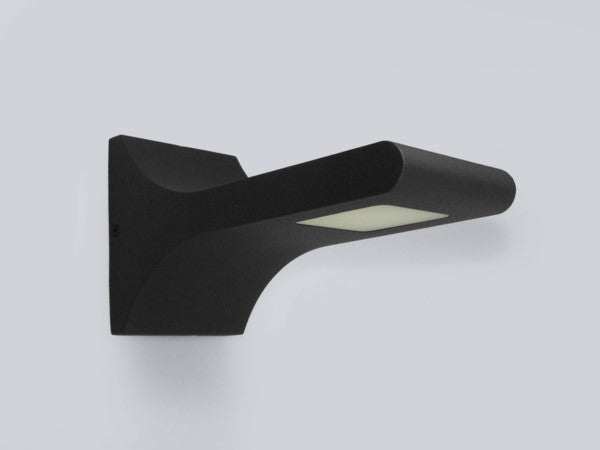 Schwarze Design-Wandleuchte mit integrierter LED-Beleuchtung für den Außenbereich