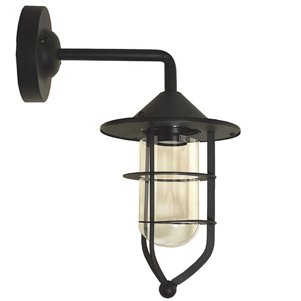 Schwarze Metallwandleuchte im Industrie-Look ohne Glühbirne, bereit zur Montage an der Hauswand