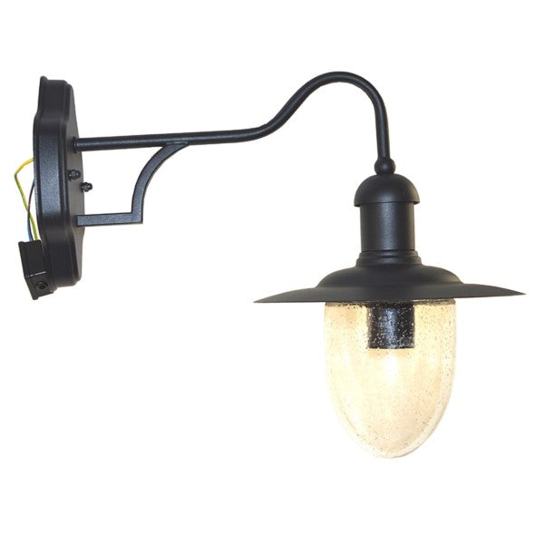 Detailansicht einer schwarzen Außenlampe mit klarem Glaszylinder und offener Fassung ohne Glühbirne