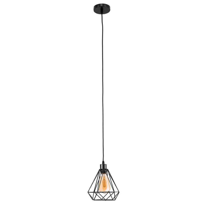 Gesamtansicht mit Kabel der Vintage Deckenbeleuchtung in Schwarz mit Licht
