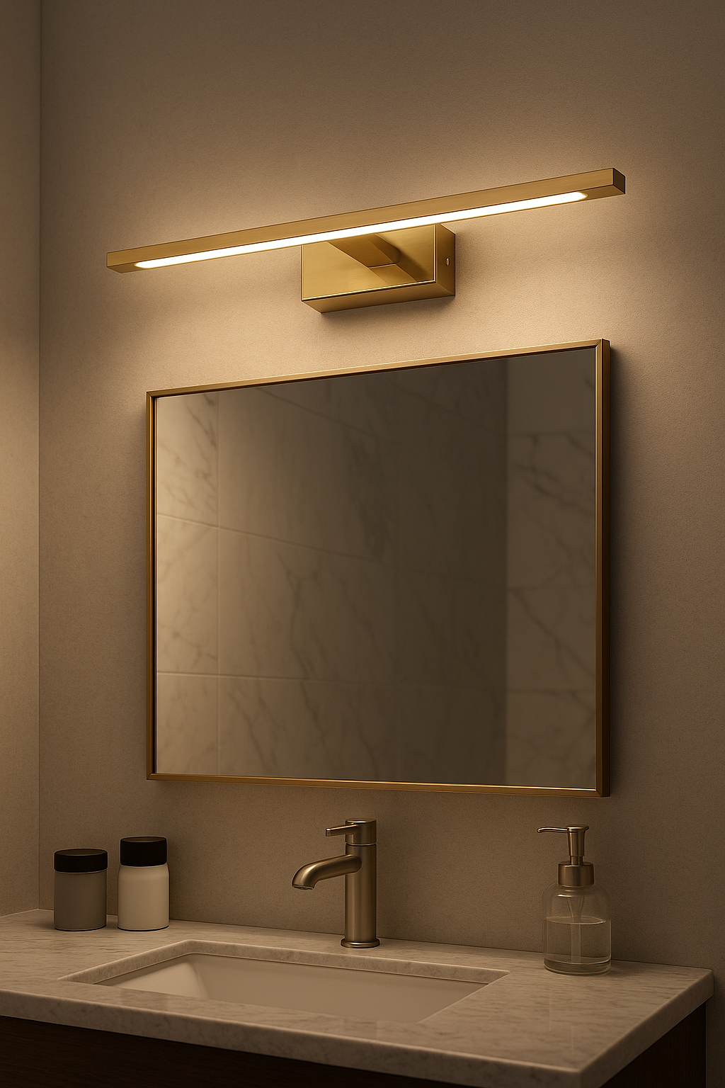 Goldene und moderne Spiegelbeleuchtung mit 
LED für Badezimmer 