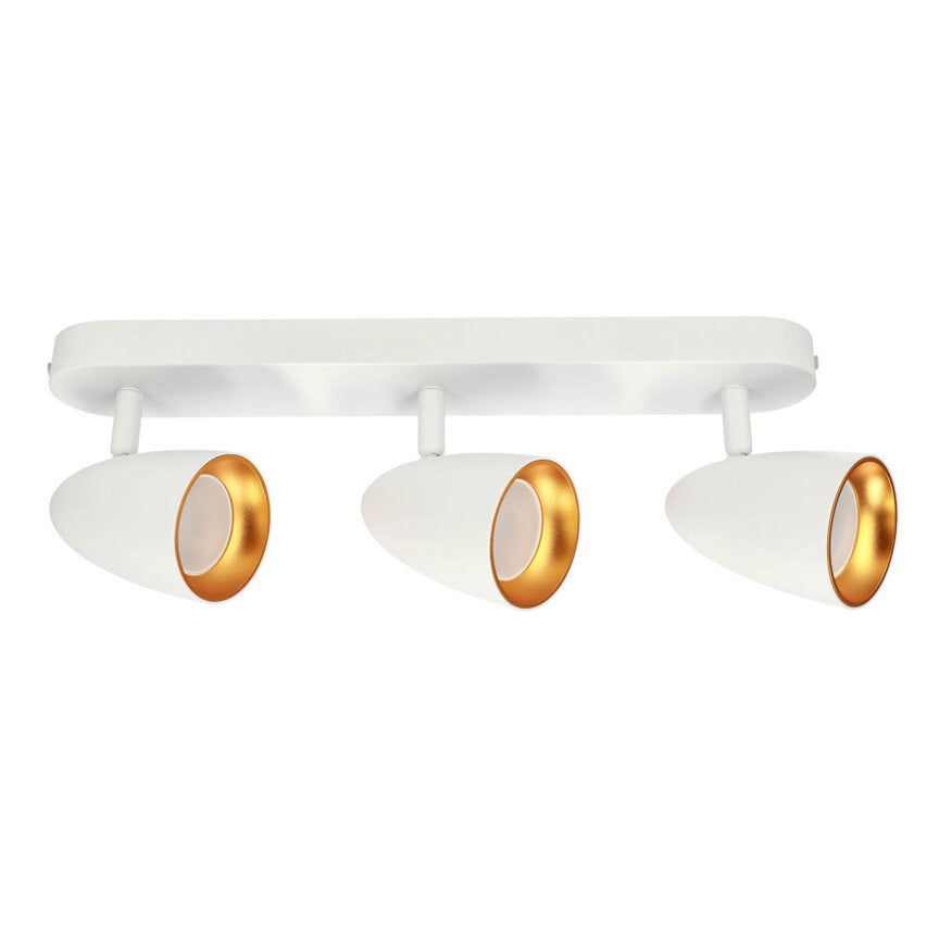 Dreiflammige Deckenlampe in Weiß mit goldfarbenem Innenreflektor