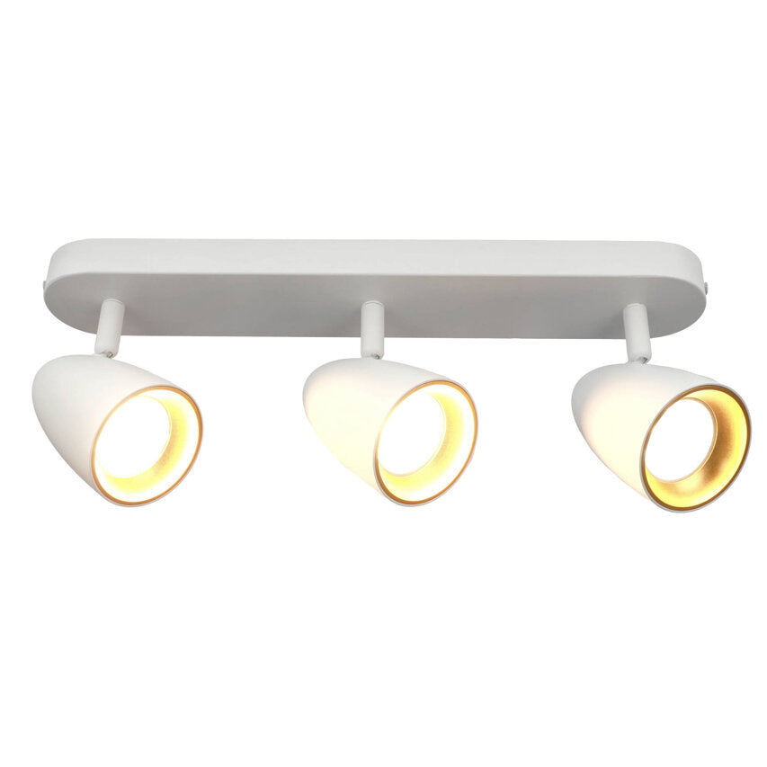 Elegante Innenraum-Deckenleuchte mit drei verstellbaren Spots in Weiß und Gold