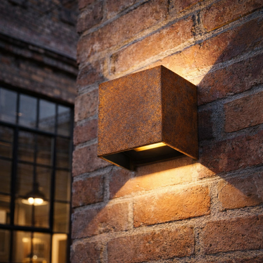 Außenwandleuchte aus echtem Edelrost – Up & Down LED Wandleuchte 10×10 cm | Optional Bewegungsmelder