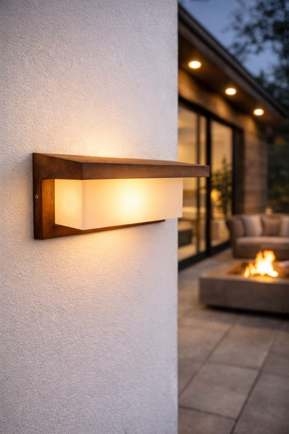 Edelrost Außenwandleuchte E27 – Vertikales Licht für Fassade & Eingang